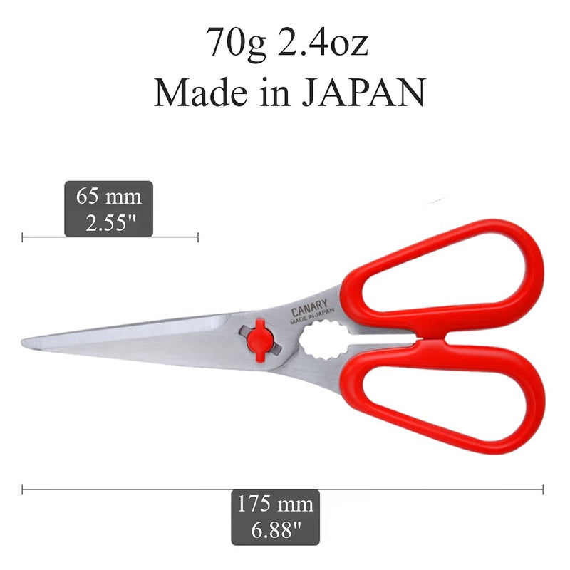 CANARY Japanese Food Scissors 6.8" Small Lightweight, Made in JAPAN, Dishwasher Safe Come Apart Blade, Easy Clean Kitchen Shears with Removable Blades, Rust Resistant Japanese Stainless Steel, Red - Image 2